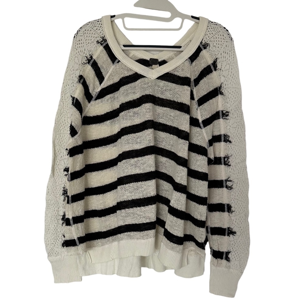 Free People We The free Pullover Striped Lace Sleeves‎ Knitted Sweater Size S